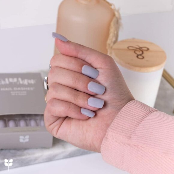 NEW πππ πΌπ¨π₯ππ£ Press-On Nails Medium Square Steel Gray Sharon - Picture 4 of 9